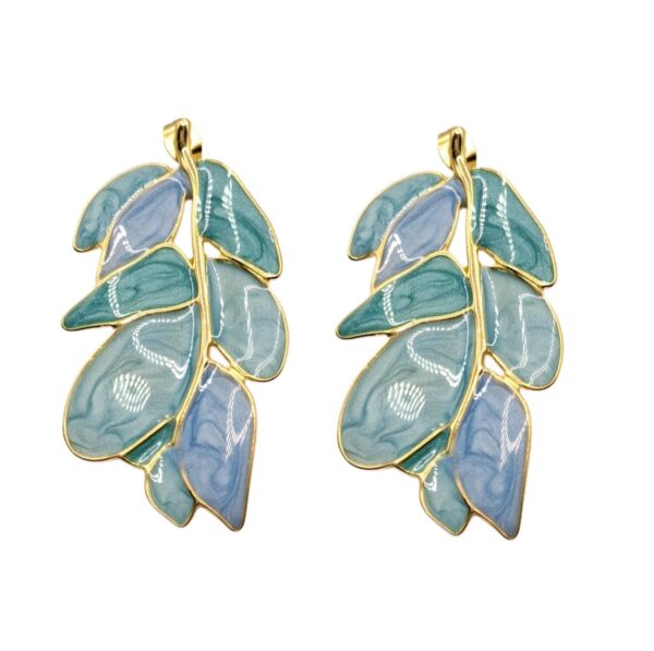 Aretes de Acero Hojas Verde Aqua