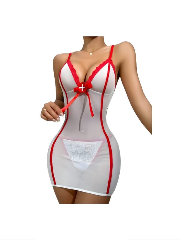 Baby Doll de Enfermera 2 Piezas- Talla M - Color Blanco con Rojo