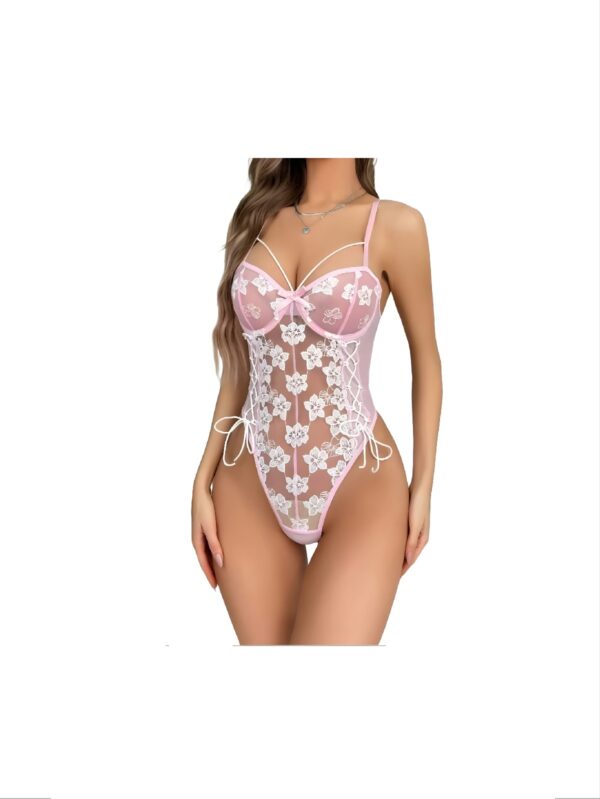 Body Suit Rosado con Flores Blancas - Talla M