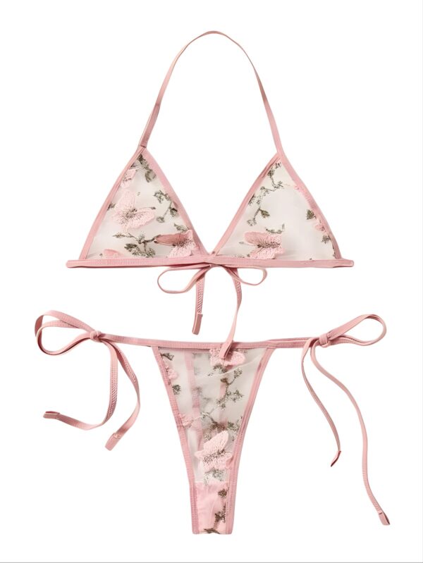 Lencería- Set de 2 Piezas- Color Rosa con Mariposas- Talla S