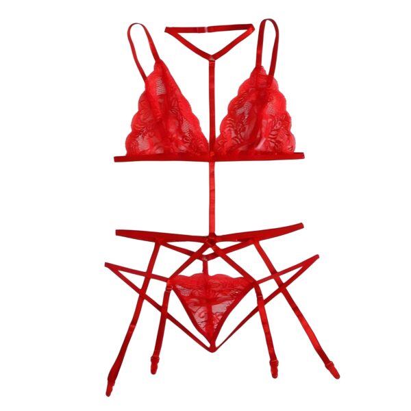 Lencería- Set 3 Piezas- Color Rojo- Talla S