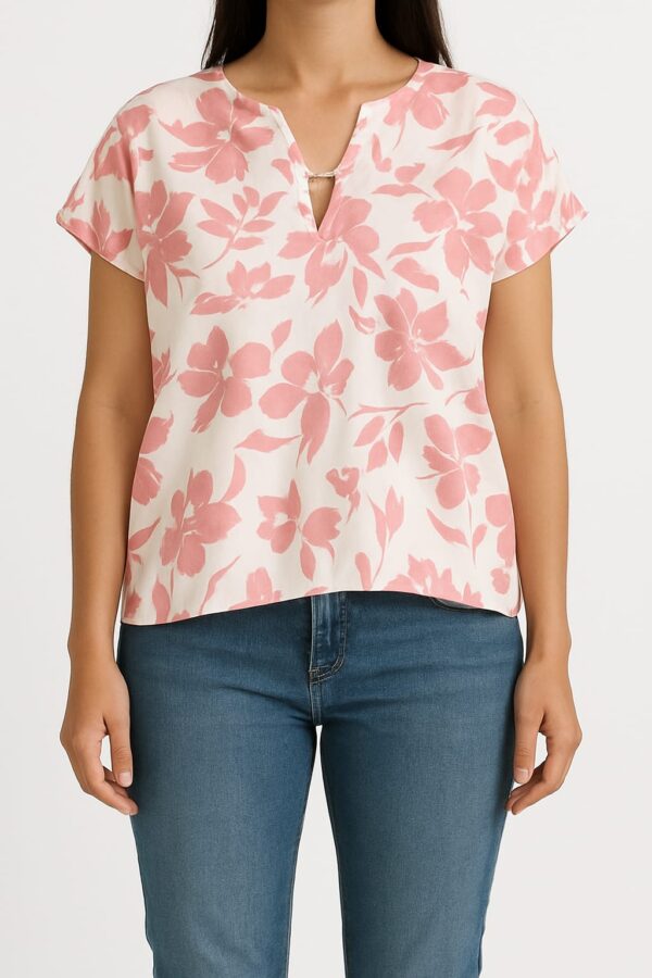 Blusa para Dama Top Model Blanco con Rosado- Talla 3XL