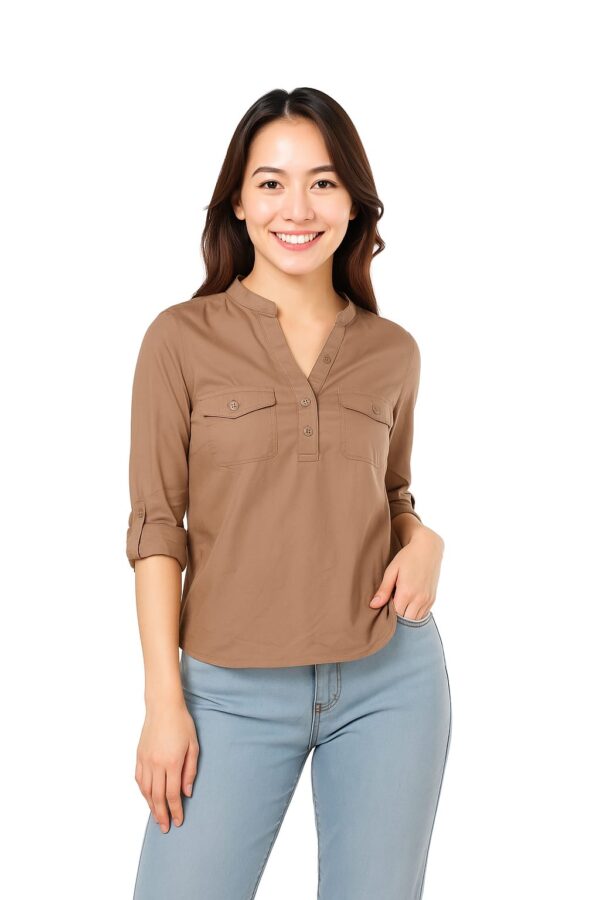 Blusa Manga Larga Cafe 7, Color Cafe- Talla 1XL