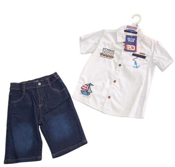 Traje de Niño British Denim Short-Camisa Barquito- Talla 8