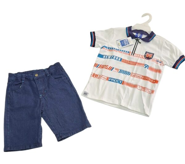 Traje de Niño British Denim Short-Camisa Blanca- Talla 8