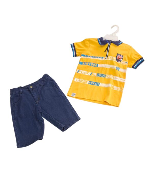 Traje de Niño British Denim Short-Camisa Amarillo- Talla 6