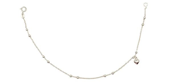 Tobillera para Dama con Pelotas, Corazon- Plata 925