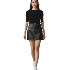 Falda de cuerina Top Model 9951 - Color Negro-Talla XL