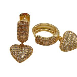 Aretes Huggies Corazón con Circonios - Enchapado en Oro - 5827