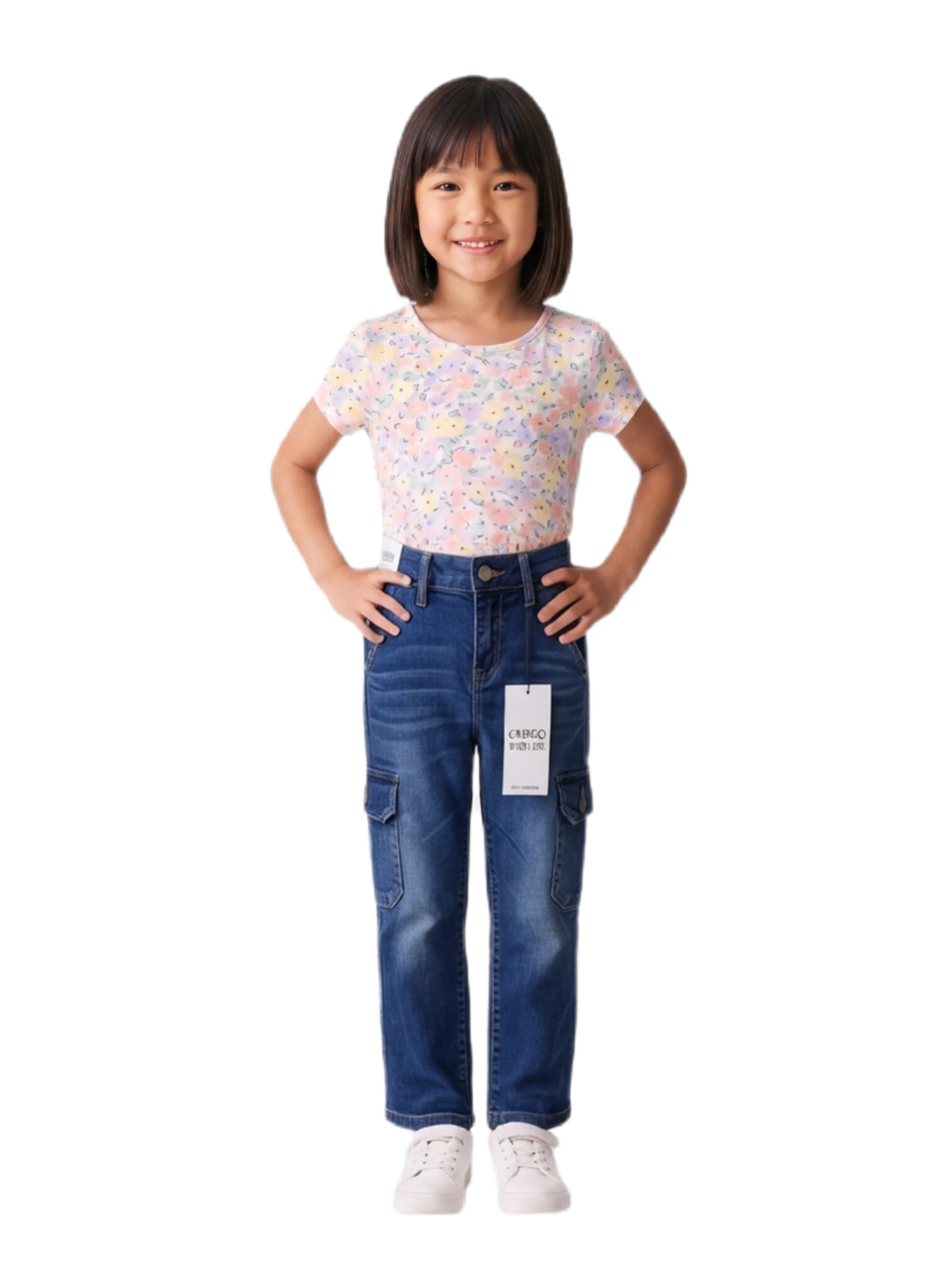 Pantalón para Niña - Gold Rose 2606- Color Azul - Tipo Cargo -Talla 2