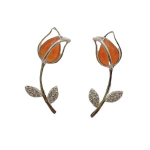 Aretes de Plata 925 - Tulipán Naranja 7945