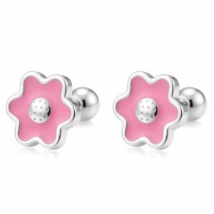 Aretes de Plata 925- Flor Rosada 6 Pétalos 9333