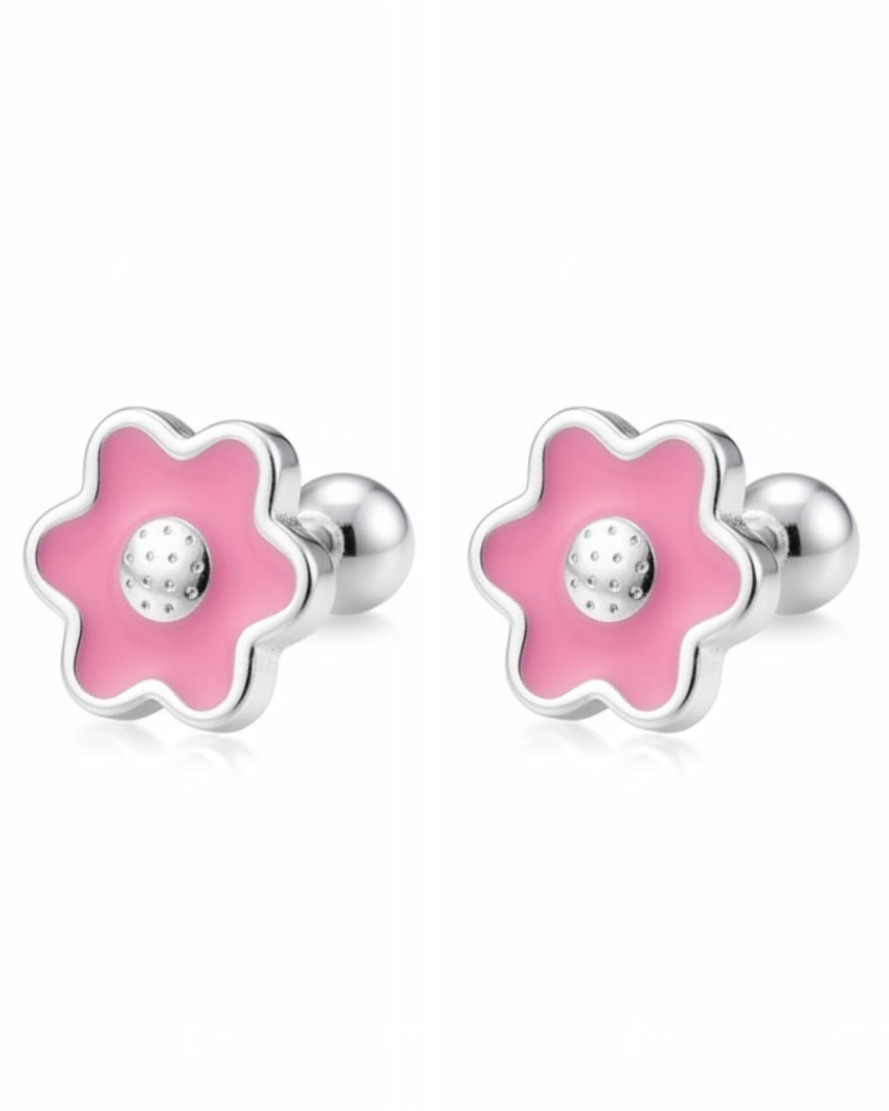 Aretes de Plata 925- Flor Rosada 6 Pétalos 9333