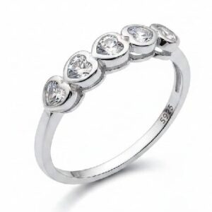 Anillo de Plata 925- Cinco Corazones de Circonios 9342 - Talla 8
