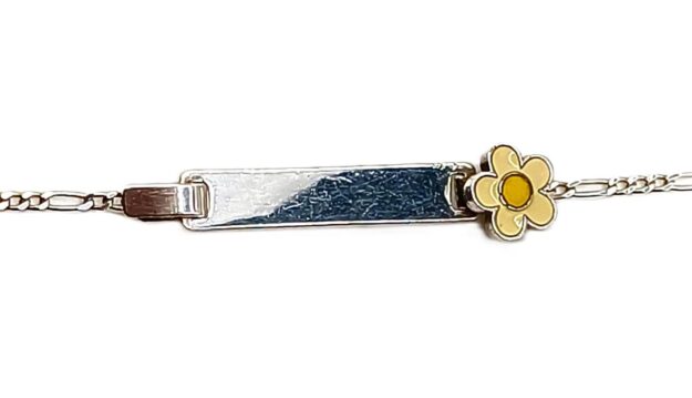 Pulsera para Niña- Placa y Flor Amarilla 2195 - Plata 925