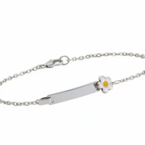Pulsera para Niña- Placa y Flor Amarilla 2195 - Plata 925