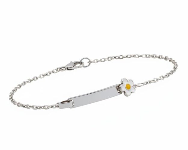 Pulsera para Niña- Placa y Flor Amarilla 2195 - Plata 925