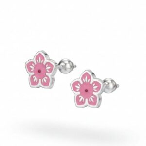 Aretes de Plata 925 - Flor Rosada 5 Pétalos 9334
