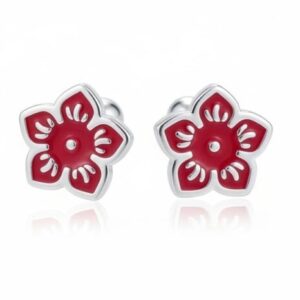 Aretes de Plata 925 - Flor Roja 5 Pétalos 9334